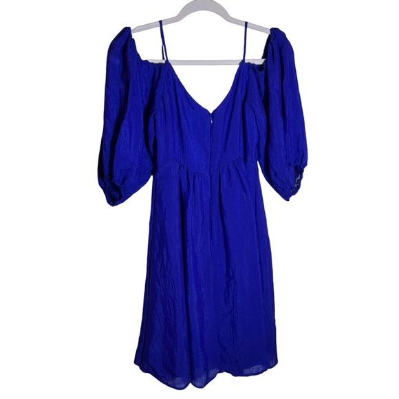Moulinette Soeurs Anthropologie Carina Open Shoulder Blue Dress, Small - Picture 3 of 14
